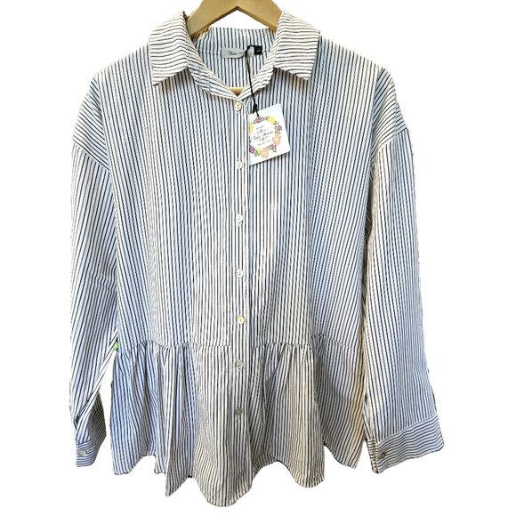 Striped Button-Up Women's Top - Picture 1 of 8